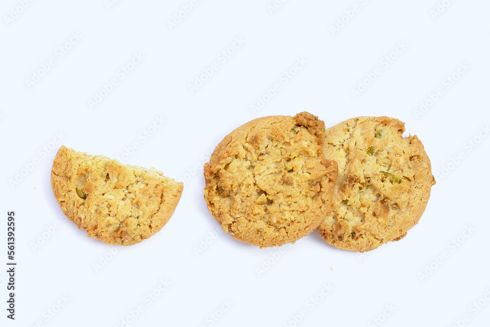 Pistachio and almond cookies on white background. Pistachio and almond cookies on white background.