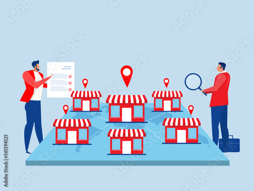 Businessman wants to expand on world map, Franchise business investment store shop concept vector illustrator