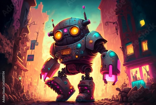 Cartoon Robot futurista, Ilustración de robot futurista, arte digital 