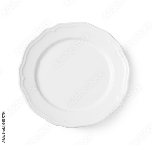 Empty ceramic plate isolated on white, top view