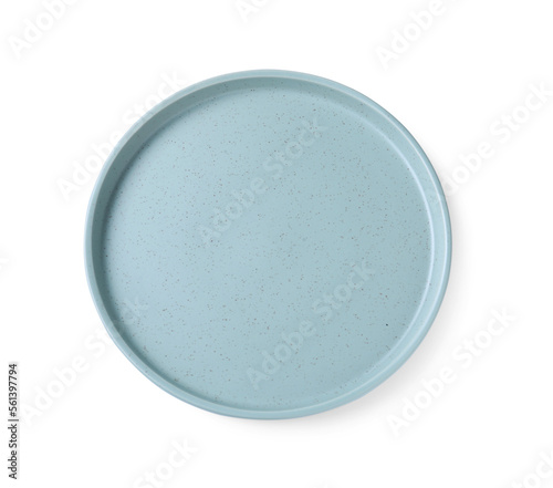 Empty color ceramic plate isolated on white, top view