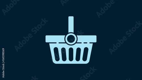 White Shopping basket icon isolated on blue background. Online buying concept. Delivery service sign. Shopping cart symbol. 4K Video motion graphic animation
