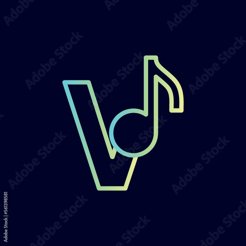 music note logo design brand letter V