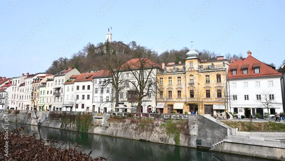 Ljubljana, Slovenia: Buildings by the Ljubljanica river in city centre. Ljubljana, Slovenia: Buildings by the Ljubljanica river in city centre.