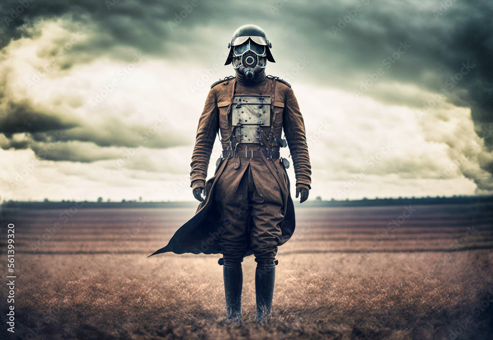 Fototapeta premium WWI retrofuturistic soldier - generative ai