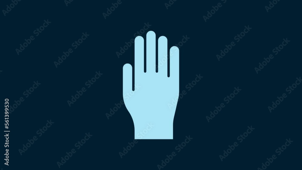 White Medical rubber gloves icon isolated on blue background. Protective rubber gloves. 4K Video motion graphic animation White Medical rubber gloves icon isolated on blue background. Protective rubber gloves. 4K Video motion graphic animation