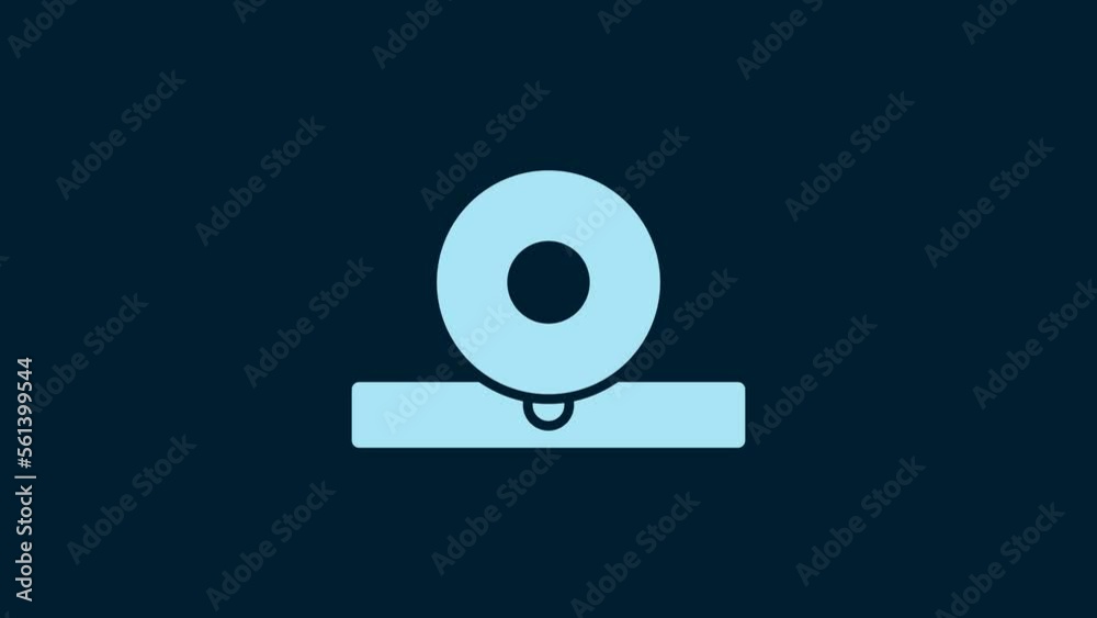 White Otolaryngological head reflector icon isolated on blue background. Equipment for inspection the patient's ear, throat and nose. 4K Video motion graphic animation White Otolaryngological head reflector icon isolated on blue background. Equipment for inspection the patient's ear, throat and nose. 4K Video motion graphic animation