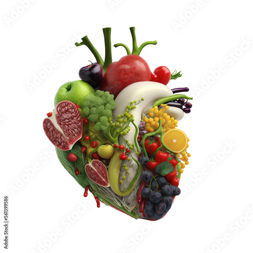 cœur humain composé de fruits - illustration sur la santé - généré par IA