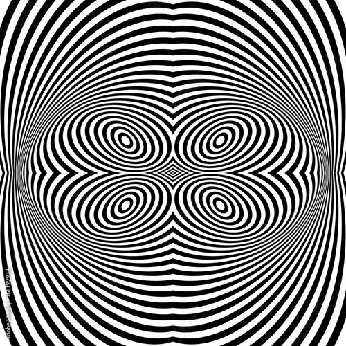 Black deformed stripes. Geometric shape. Psychedelic texture. Vector illustration. Digital image. Trendy element for posters, social media, logo, frames, broshure, promotion, flyer, covers, banners