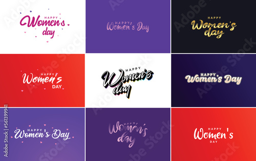 Pink Happy Women s Day typographical design elements set for greeting cards