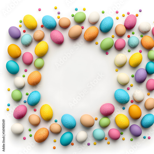 Bright Easter egg with blank space in middle, perfect for adding text or graphics. Ideal for social media, websites & marketing. Celebrate Easter and Spring with this colorful and lively image.