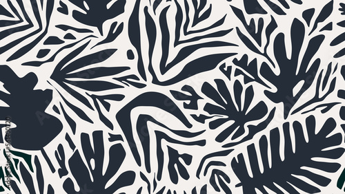 Hand drawn minimal abstract organic shapes seamless pattern, leaves and flowers.