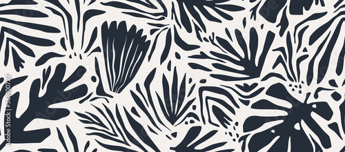 Hand drawn minimal abstract organic shapes seamless pattern, leaves and flowers. #561400727