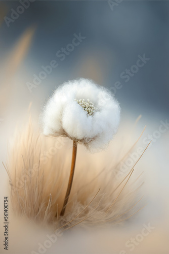white cottongrass flower in the snow  generative ai