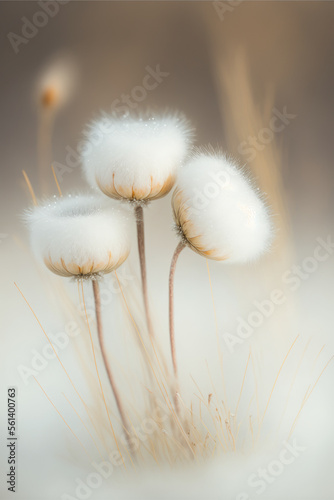 white cottongrass flower in the snow  generative ai