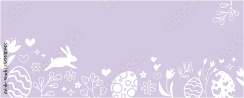 Happy easter pattern decoration with bunny, flowers and eggs. Simple easter graphic for event, festival and event design. Vector illustration.