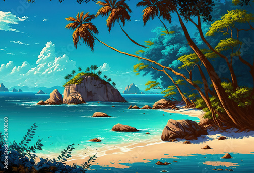 tropical island with beautiful beach created with Generative AI technology
