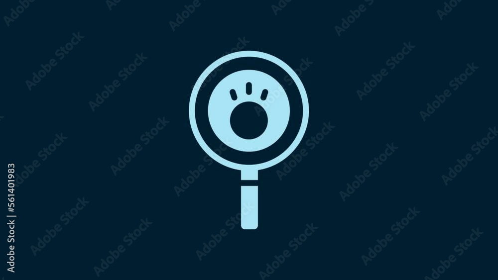 White Paw search icon isolated on blue background. Magnifying glass with animal footprints. 4K Video motion graphic animation White Paw search icon isolated on blue background. Magnifying glass with animal footprints. 4K Video motion graphic animation