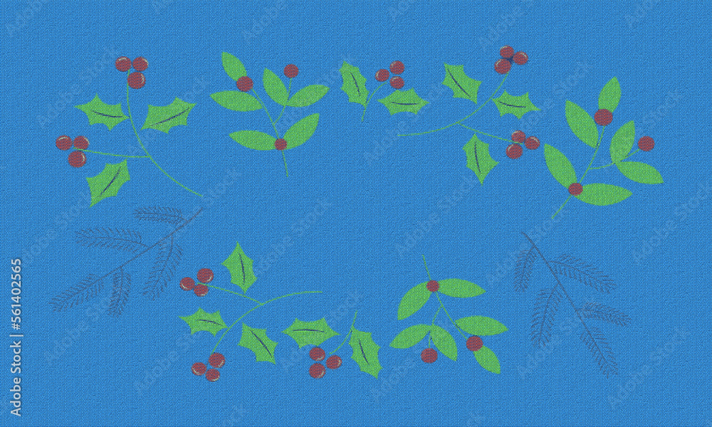 Blue background with flowers and leaves