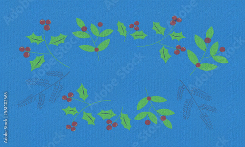 Blue background with flowers and leaves