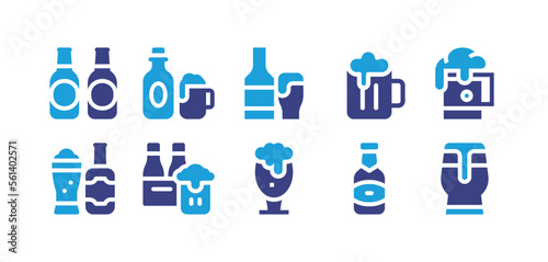 Beer icon set. Duotone color. Vector illustration. Containing beer, beer box, bottle carrier, beer mug.