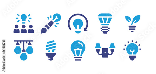 Light bulb icon set. Duotone color. Vector illustration. Containing idea  electricity  led bulb  plant  hanging  led lamp  wall lamp.