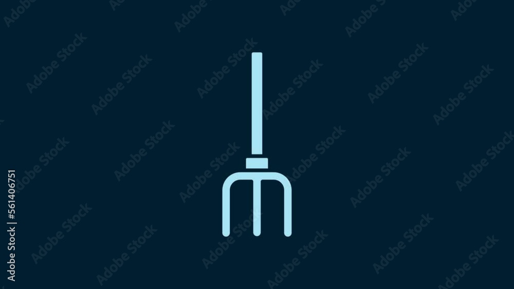 White Garden pitchfork icon isolated on blue background. Garden fork sign. Tool for horticulture, agriculture, farming. 4K Video motion graphic animation White Garden pitchfork icon isolated on blue background. Garden fork sign. Tool for horticulture, agriculture, farming. 4K Video motion graphic animation
