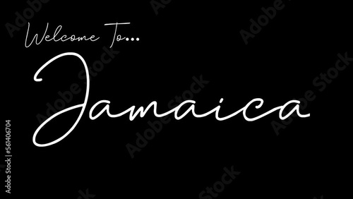 Welcome to jamaica word in black background. Animated welcome in overshot animation. This animation is suitable for greeting footage