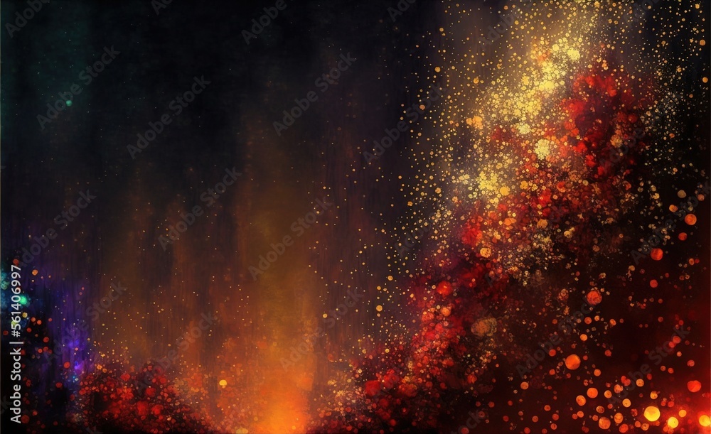 Impressionistic gold red fire modern oil painting and sparkling ...