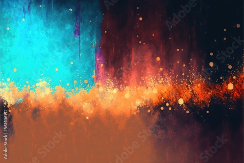 Impressionistic blue red teal fire modern oil painting and sparkling wallpaper, color transitions, universe, volumetric lighting, sharp, hyperrealistic created with generative ai technology
