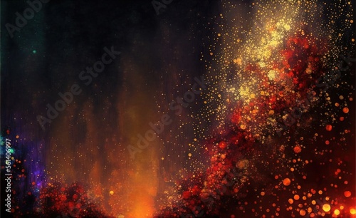 Impressionistic gold red fire modern oil painting and sparkling wallpaper, color transitions, universe, volumetric lighting, sharp, hyperrealistic created with generative ai technology