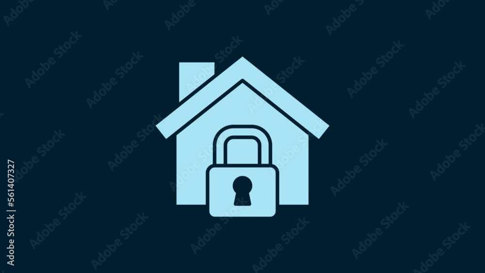 White House under protection icon isolated on blue background. Home and lock. Protection, safety, security, protect, defense concept. 4K Video motion graphic animation White House under protection icon isolated on blue background. Home and lock. Protection, safety, security, protect, defense concept. 4K Video motion graphic animation