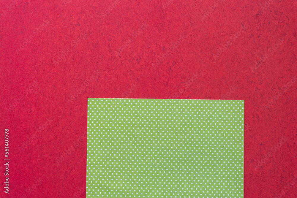 Fototapeta premium red scrapbook paper with texture and green blank card with space for your text