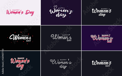 Abstract Happy Women's Day logo with a women's face and love vector logo design in pink and black colors © Muhammad