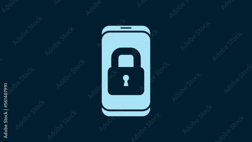 White Smartphone with closed padlock icon isolated on blue background. Phone with lock. Mobile security, safety, protection concept. 4K Video motion graphic animation White Smartphone with closed padlock icon isolated on blue background. Phone with lock. Mobile security, safety, protection concept. 4K Video motion graphic animation