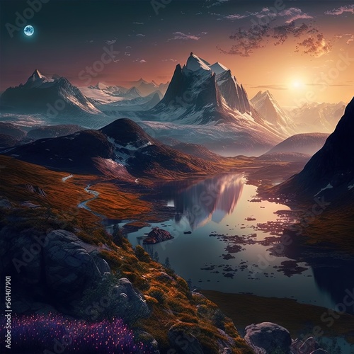 Mountain Beautiful Sunset Art Wallpaper Background © Damian Sobczyk