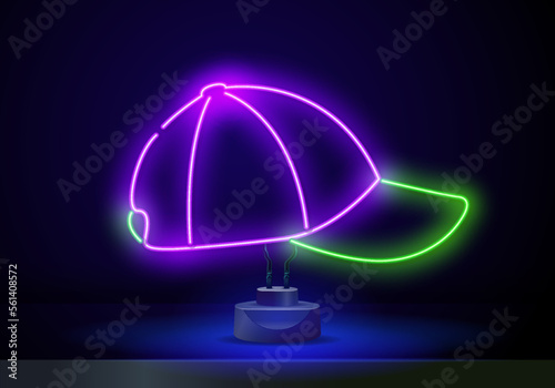 Baseball Cap Hat neon light sign vector. baseball cap icon vector. Tennis Sport Hat neon light sign vector. Glowing bright icon Tennis Sport Hat sign