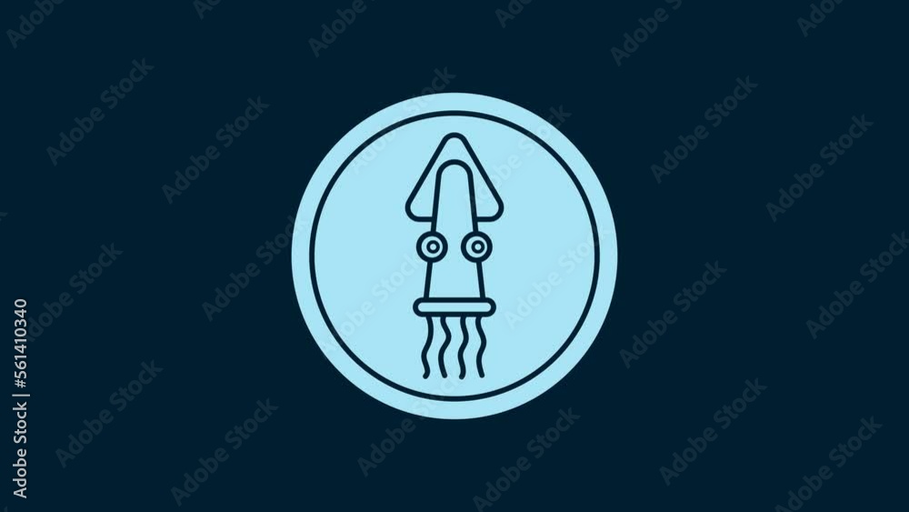 White Octopus on a plate icon isolated on blue background. 4K Video motion graphic animation White Octopus on a plate icon isolated on blue background. 4K Video motion graphic animation