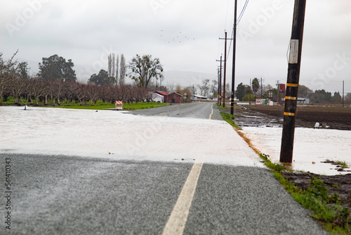Roadway flooding during rain storm in California
