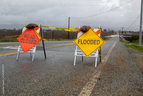 Street Flood warning sign in Gilroy CA photo