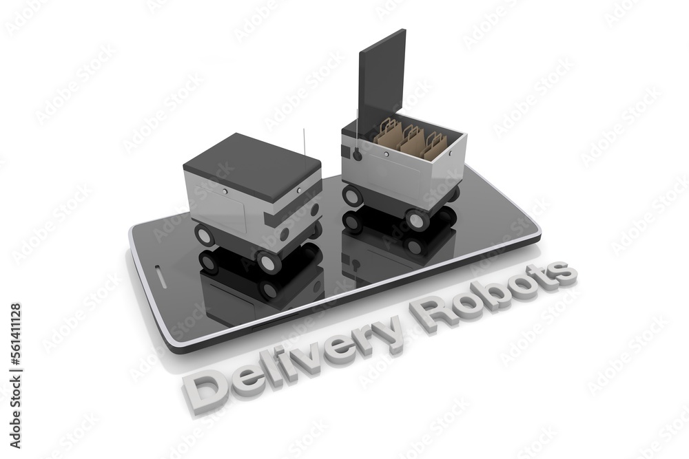 An app-controlled delivery robot. Check your luggage on your smartphone. delivery and receipt. Cardboard luggage. An app-controlled delivery robot. Check your luggage on your smartphone. delivery and receipt. Cardboard luggage.