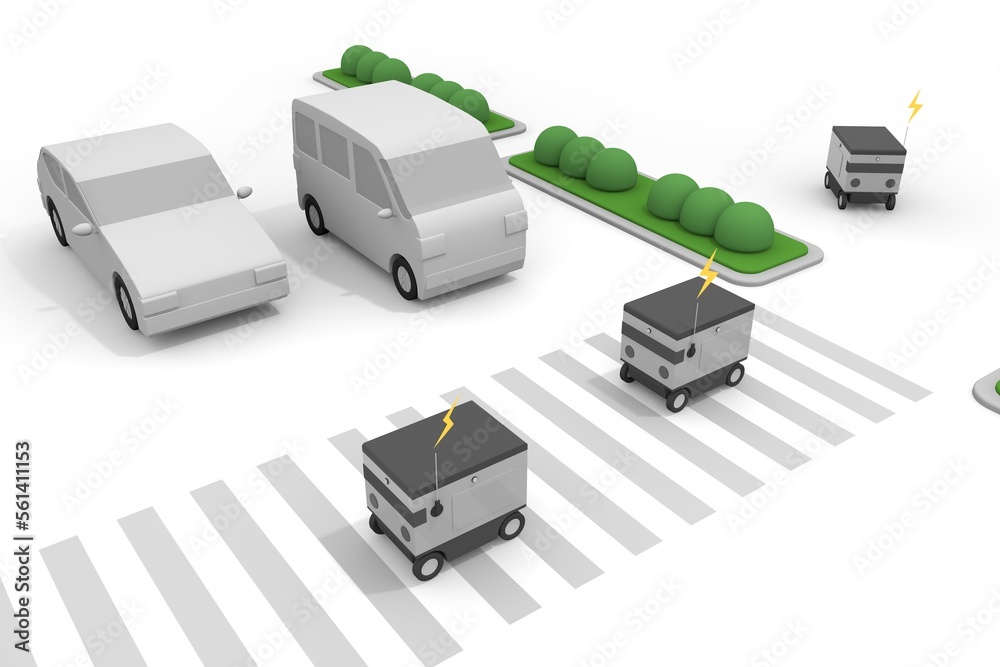 Recognize the terrain and drive automatically. An unmanned machine works. A delivery robot runs through the city. A robot that delivers automatically. Recognize the terrain and drive automatically. An unmanned machine works. A delivery robot runs through the city. A robot that delivers automatically.