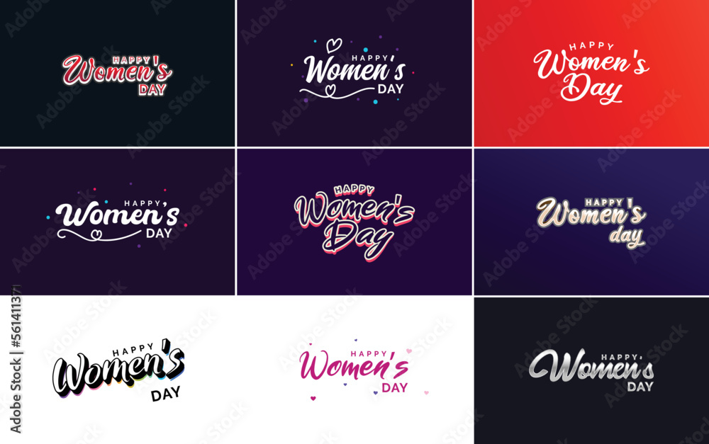 Happy Women's Day greeting card template with hand-lettering text design creative typography suitable for holiday greetings; vector illustration