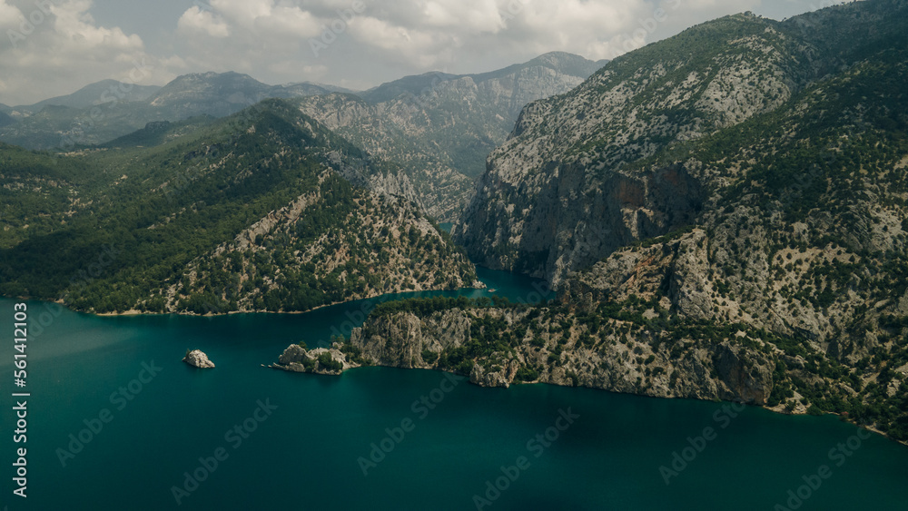 Dam lake in Green Canyon. Beatiful View to Taurus Mountains and turquoise water. turkey