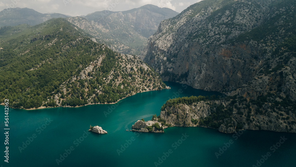 Dam lake in Green Canyon. Beatiful View to Taurus Mountains and turquoise water. turkey