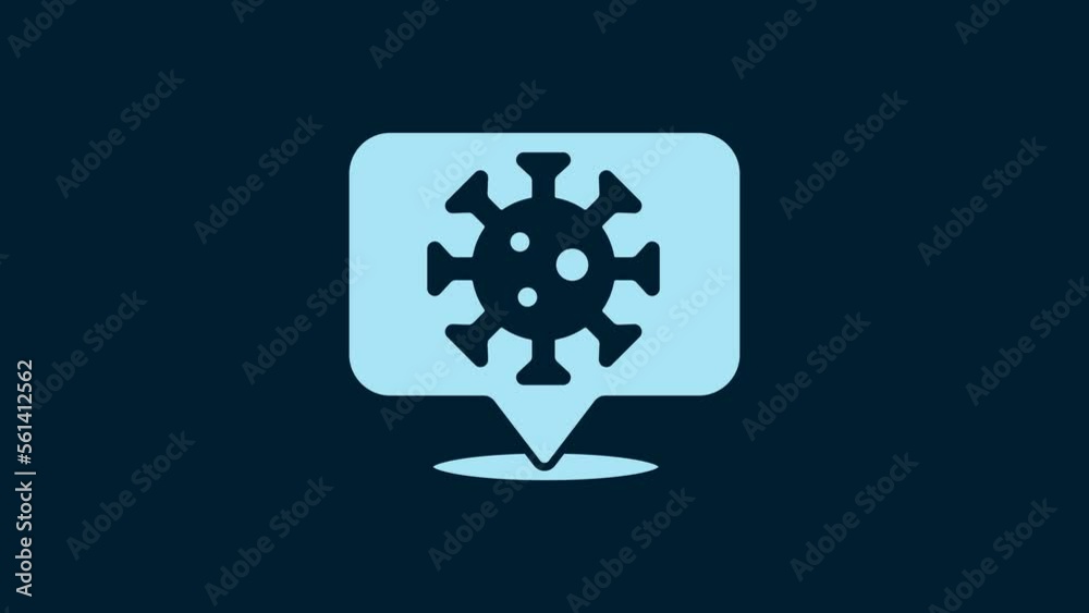 White Corona virus 2019-nCoV on location icon isolated on blue background. Bacteria and germs, cell cancer, microbe, fungi. 4K Video motion graphic animation White Corona virus 2019-nCoV on location icon isolated on blue background. Bacteria and germs, cell cancer, microbe, fungi. 4K Video motion graphic animation