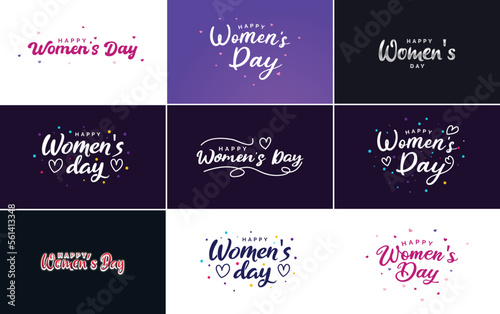Set of Happy Woman s Day handwritten lettering modern calligraphy collection suitable for greeting or invitation cards. festive tags. and posters