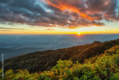 Tropical forest nature landscape sunset view with mountain range at Doi Inthanon  Chiang Mai Thailand