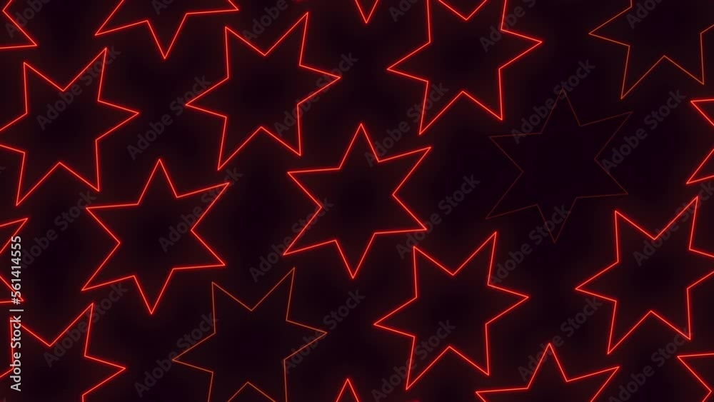 Red neon stars pattern in rows, motion abstract disco, music and club style background Red neon stars pattern in rows, motion abstract disco, music and club style background