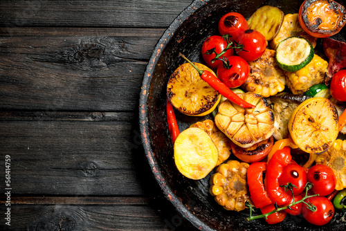 Grilled vegetables in a pan.